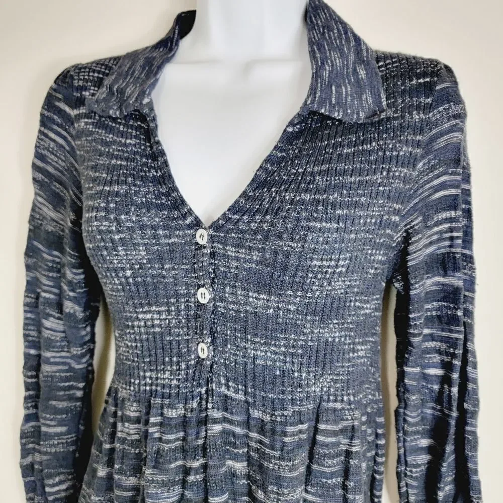 Free People Rain or Shine anavy Blue White Space Dye Sweater Dress Size Small